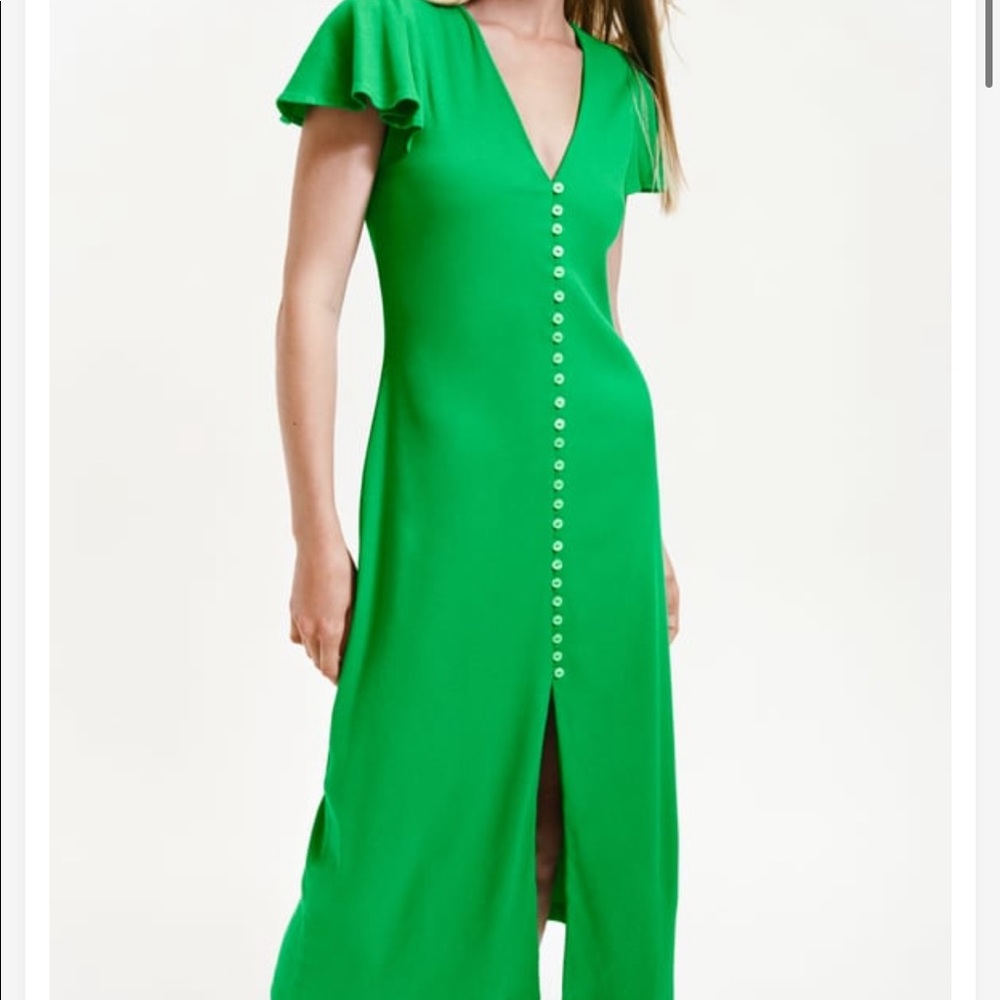 Zara Green Ribbed Dress with Buttons, Size Small